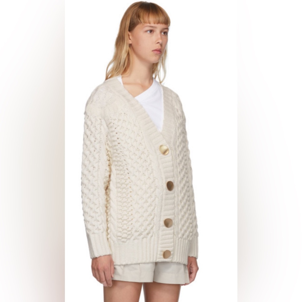 3.1 Phillip Lim | White Wool Cable Knit Cardigan